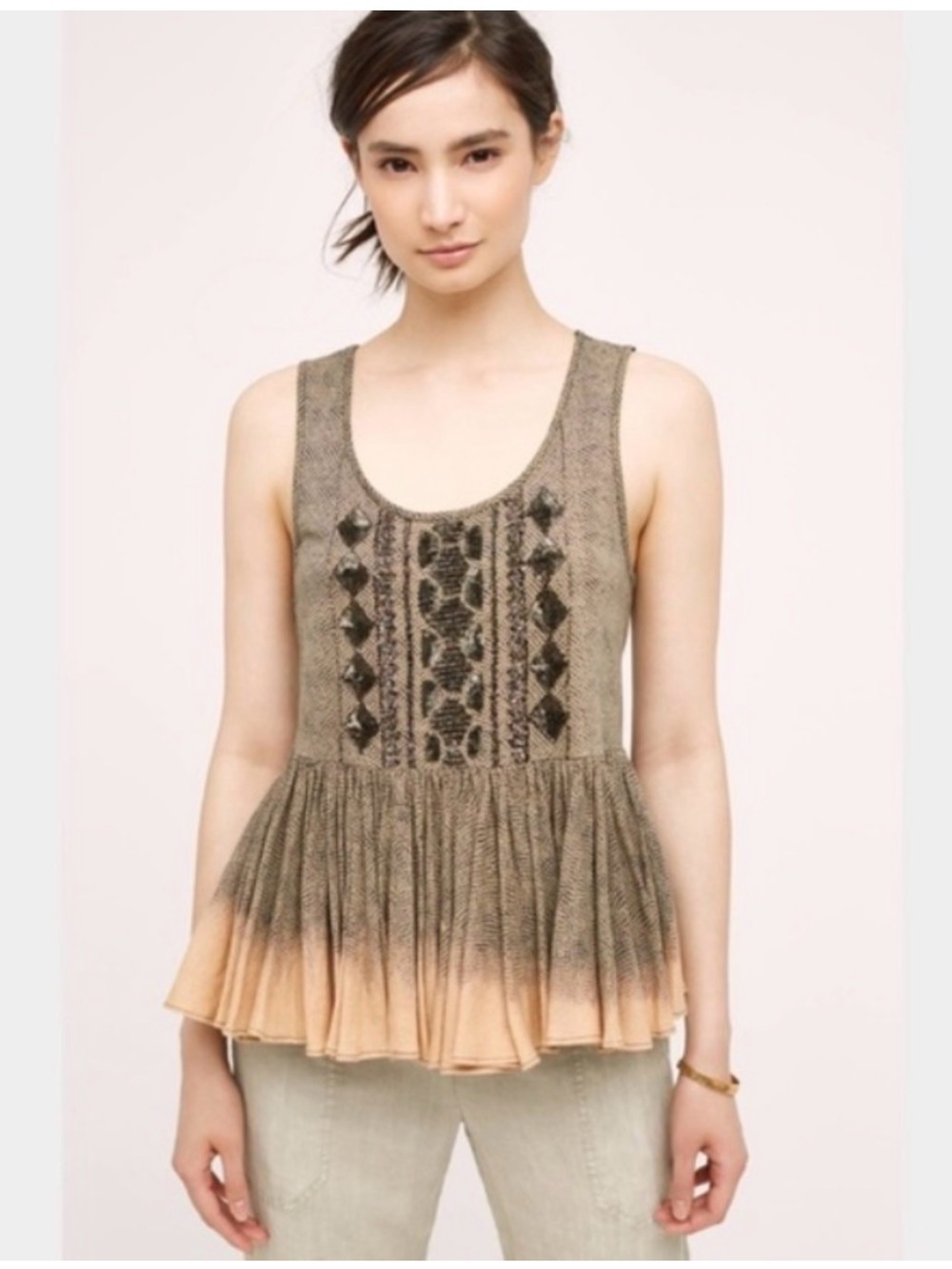 Anthropologie Akemi + Kin Anaphora Sequin Peplum Tank Top Small Boho Embellished - Picture 2 of 3